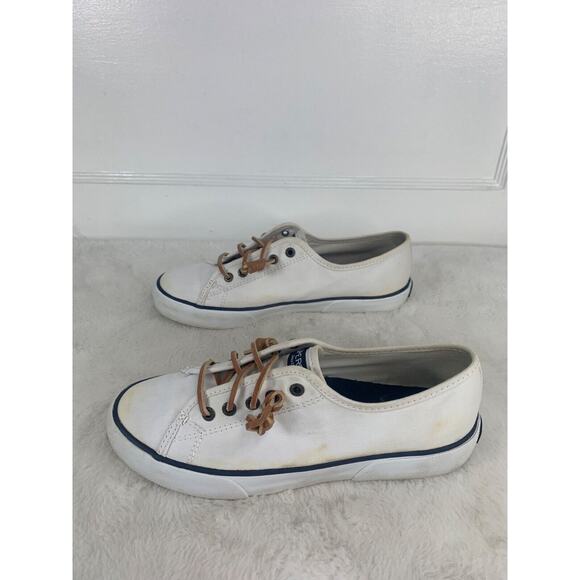 Sperry Womens Canvas Sneakers White Size 7M With Leather Laces - Picture 6 of 9